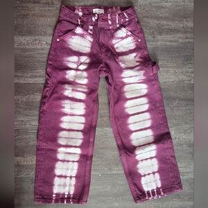 PACSUN KIDS Raspberry Tie Dye Wide Leg Carpenter Jeans
